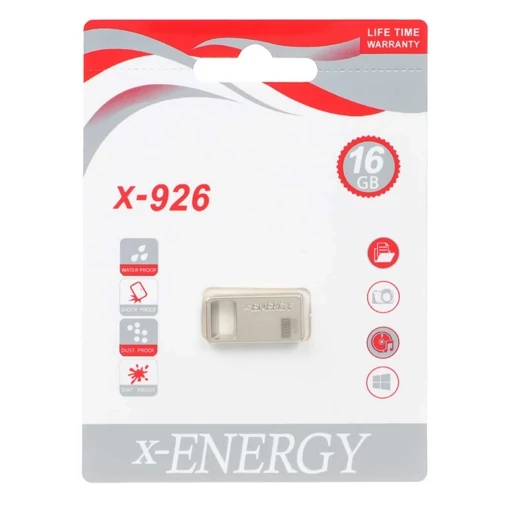 فلش مموری 16 گیگابایت ایکس انرژی مدل X-926 با بدنه فلزی، رابط USB 2.0 و قابلیت اتصال به جاسوئیچی