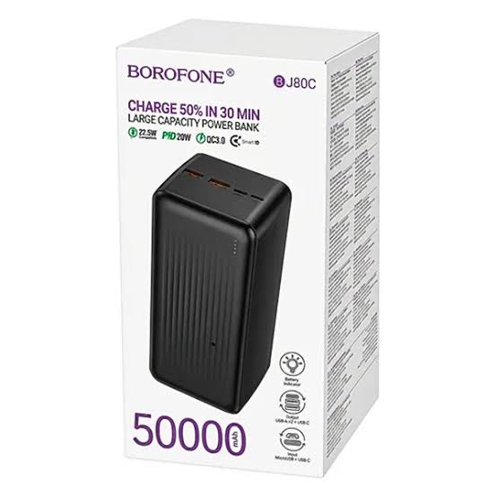 شارژر همراه (پاوربانک) 50000 میلی‌آمپر بروفون مدل BJ80C فست‌شارژ 22.5W
